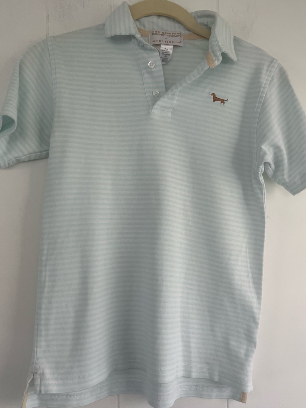 TBBC The Beaufort Bonnet Company The Seaside Style Blue White Striped Polo Sz 12